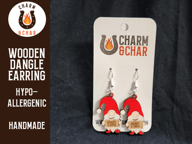 Christmas Gnome with Sign Dangle Earring - Christmas Fashion Earring - Dangle Earring - Charm and Char